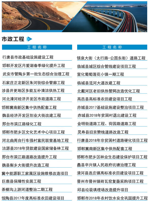 市政工程业绩一览表